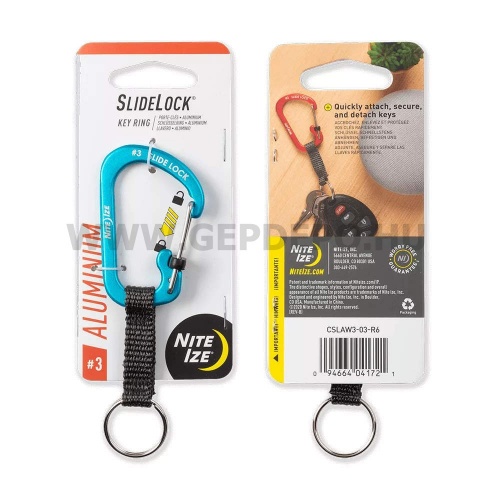 Nite Ize SlideLock alumínium karabiner kulcstartó hevederrel, kék