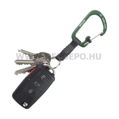 Nite Ize SlideLock alumínium karabiner kulcstartó hevederrel, olajzöld