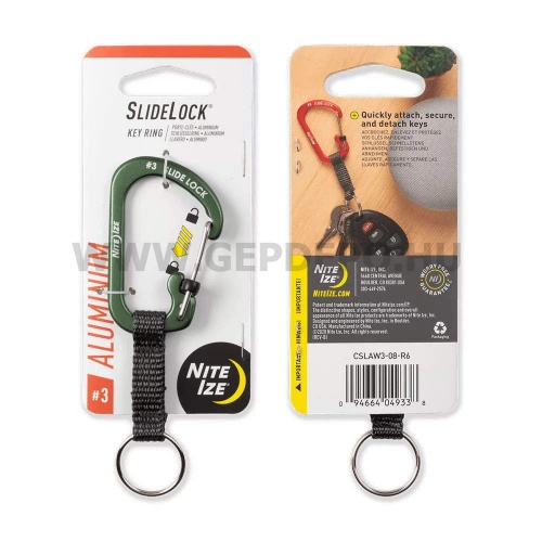 Nite Ize SlideLock alumínium karabiner kulcstartó hevederrel, olajzöld