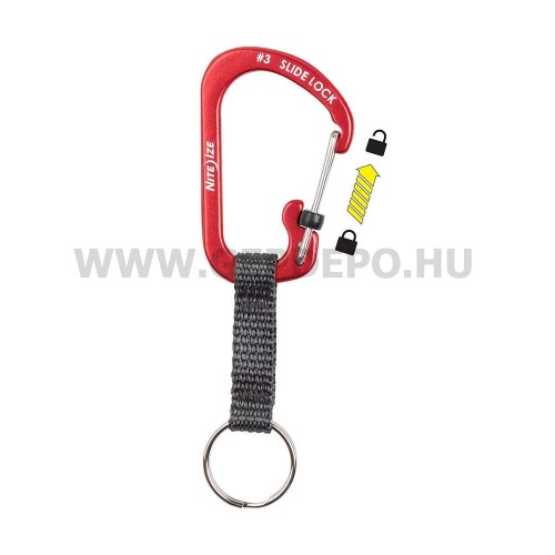 Nite Ize SlideLock alumínium karabiner kulcstartó hevederrel, piros