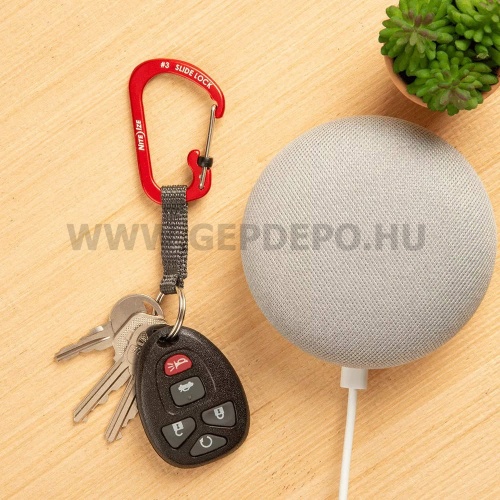 Nite Ize SlideLock alumínium karabiner kulcstartó hevederrel, piros
