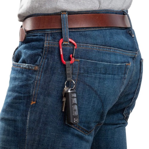 Nite Ize SlideLock alumínium karabiner kulcstartó hevederrel, piros