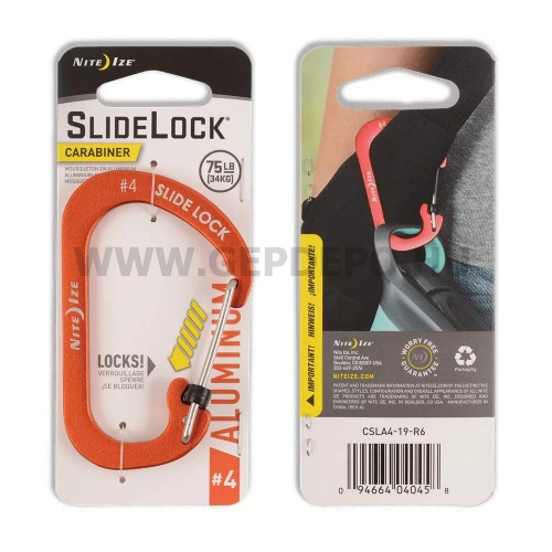 Nite Ize SlideLock reteszelhető alumínium karabiner #4, narancssárga
