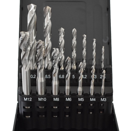 Abraboro HSS-G gépi menetfúró és előfúró készlet - 14 részes (M3-M12, 2,5-10,2 mm)