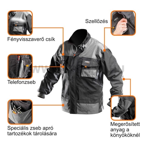 Neo munkakabát fényvisszaverő csíkokkal - XXL/58