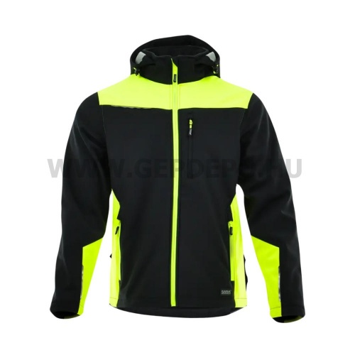Sara Comfort Plus softshell kabát, fekete/láthatósági sárga - L