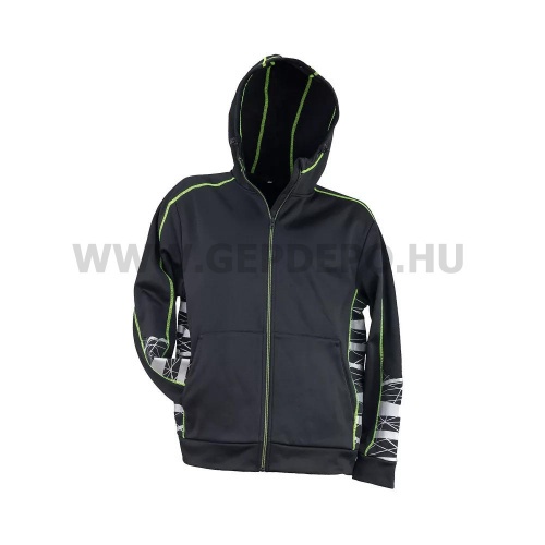 Urgent 922 kapucnis, cipzáros dzseki polár béléssel, fekete/lime - L