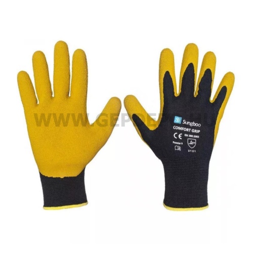 Sungboo Comfort Grip bambusz-latex mártott kesztyű, fekete/sárga - XL/10