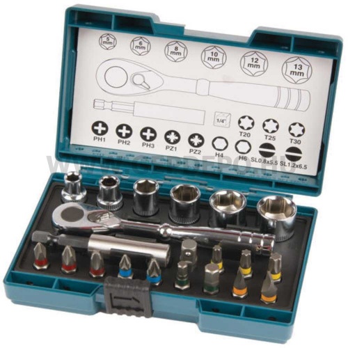 Makita mágneses bit és dugókulcs készlet, 1/4", 21 részes