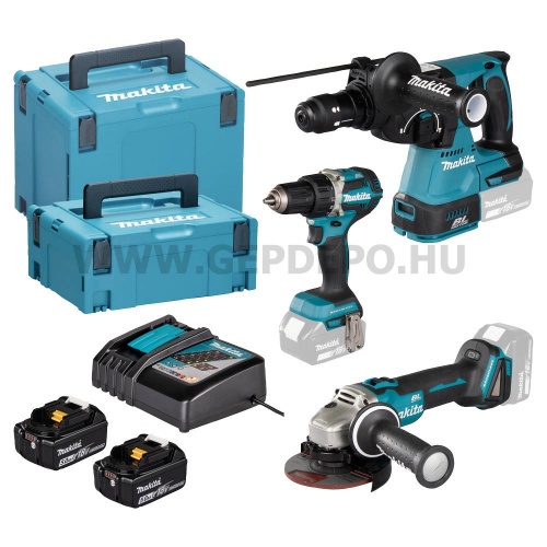 Makita DLX3195JX1 akkus szett 18V LXT BL XPT(DDF484 +DGA504 +DHR243+ 2x BL1850B + DC18RC +2x MakPac)