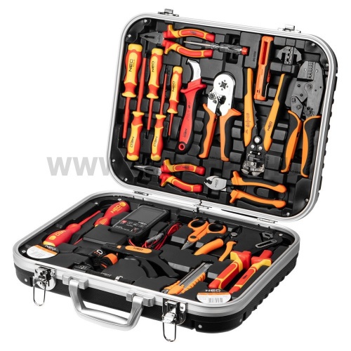NEO TOOLS szerszámkészlet villanyszerelőknek, 25 részes, kofferben