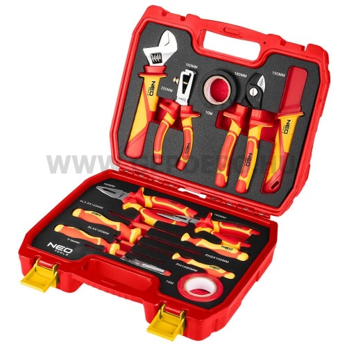 NEO TOOLS szerszámkészlet villanyszerelőknek, 13 részes, kofferben