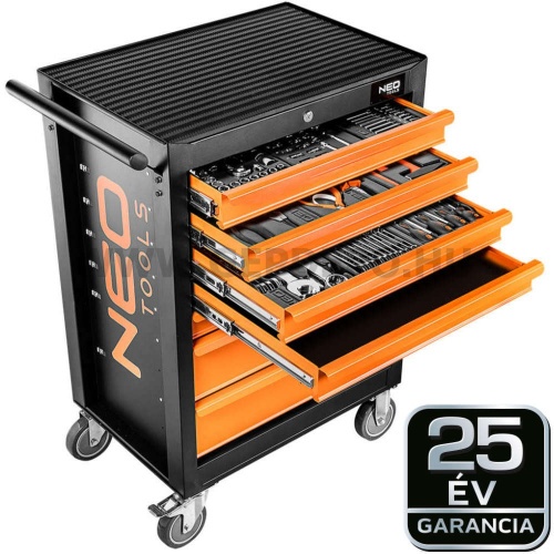 NEO TOOLS szerszámkocsi 7 fiókkal, 129 részes szerszámkészlettel