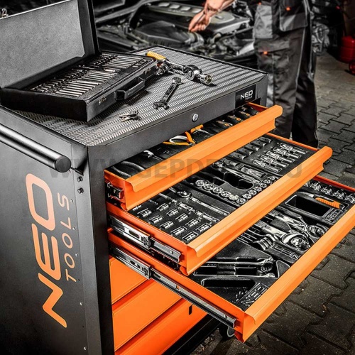 NEO TOOLS szerszámkocsi 6 fiókkal 149 részes szerszámkészlettel