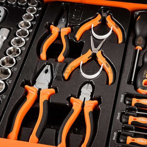 NEO TOOLS szerszámkocsi 5 fiókkal 117 részes szerszámkészlettel
