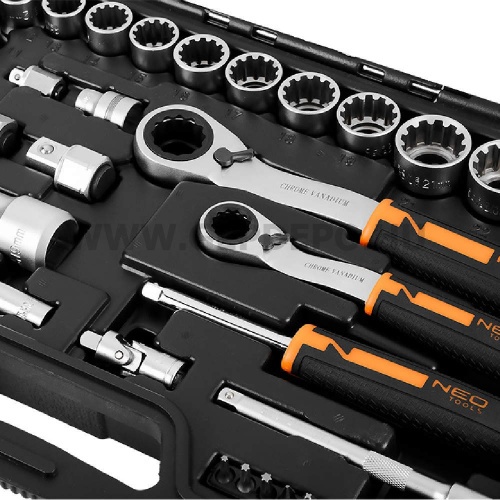 NEO TOOLS dugókulcs készlet átmenő racsnis hajtókarral 3/8" 46 részes