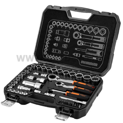 NEO TOOLS dugókulcs készlet átmenő racsnis hajtókarral 3/8" 46 részes