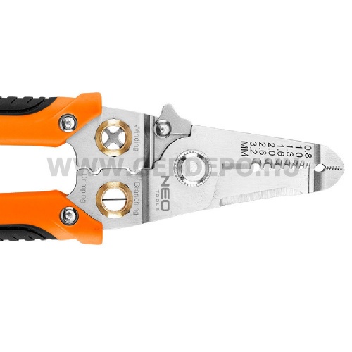 NEO TOOLS krimpelő-, kábelsaru fogó, 6az1ben, 0,8-3,2mm