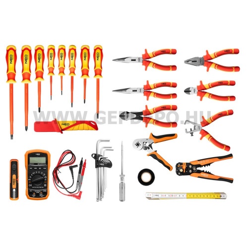 NEO TOOLS szerszámkészlet villanyszerelőknek hátizsákban, 31 részes