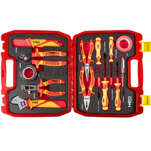 NEO TOOLS szerszámkészlet villanyszerelőknek, 13 részes, kofferben