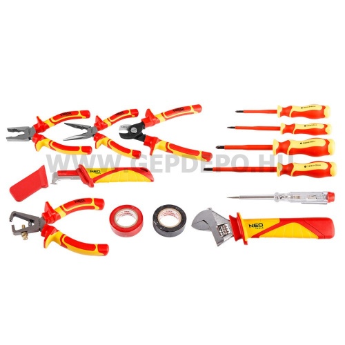 NEO TOOLS szerszámkészlet villanyszerelőknek, 13 részes, kofferben
