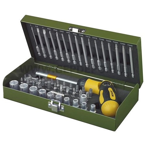 PROXXON Dugókulcs -és bitkészlet hajlítható csavarhúzó nyéllel 1/4", 54db-os (23104)