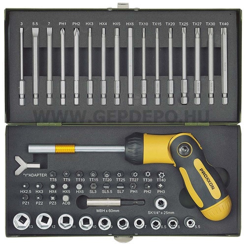 PROXXON Dugókulcs -és bitkészlet hajlítható csavarhúzó nyéllel 1/4", 54db-os (23104)