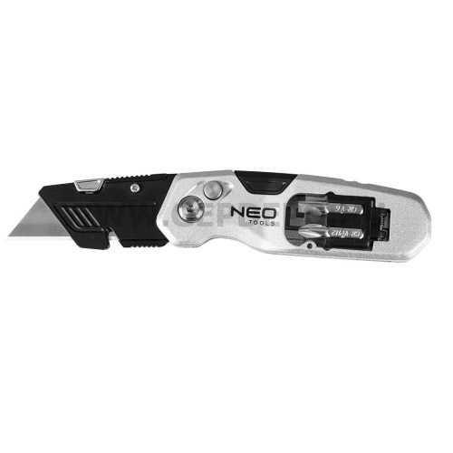 NEO TOOLS összecsukható trapénzpengés kés csavarhúzóval