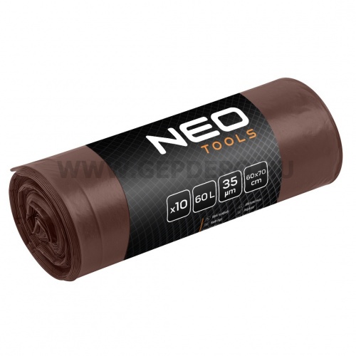 NEO TOOLS erősített szemeteszsák 60L 60x70cm húzószalagos 10db