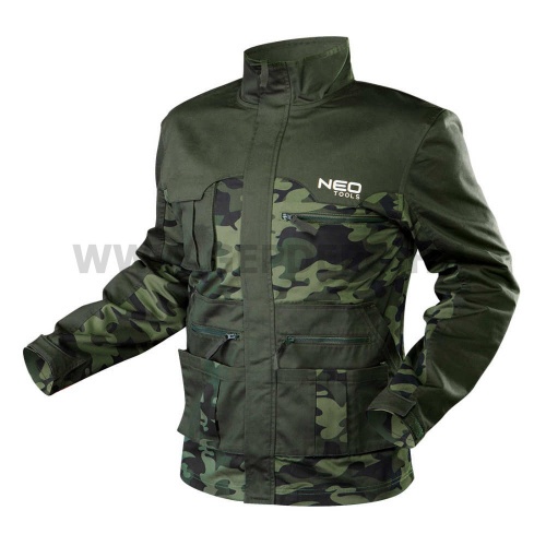 NEO TOOLS munkadzseki terepmintás, 60% pamut, 40% polyester, 255 g/m4, S