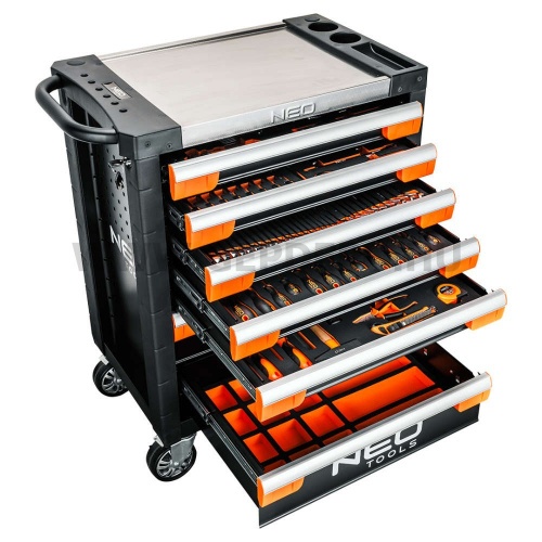 NEO TOOLS Prémium felszerelt műhelykocsi 7 fiókkal, 330 szerszámmal