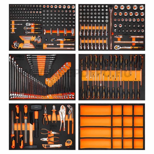 NEO TOOLS Prémium felszerelt műhelykocsi 7 fiókkal, 330 szerszámmal