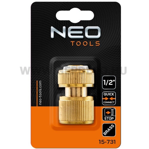 NEO Tömlő gyorscsatlakozó 1/2", vízstoppos, réz