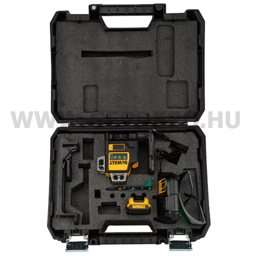 DeWALT 10,8V Li-ion akkumulátoros önbeálló keresztlézer, zöld lézerfény 3x360