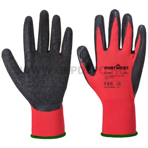 Portwest A174 Flex Grip latex kesztyű, piros/fekete XL