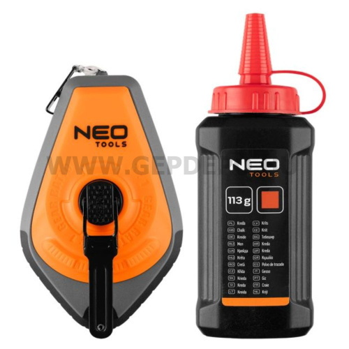 NEO TOOLS Kicsapózsinór + festék, műanyag házas, 30m, 1:3-as gyorsítóáttétel