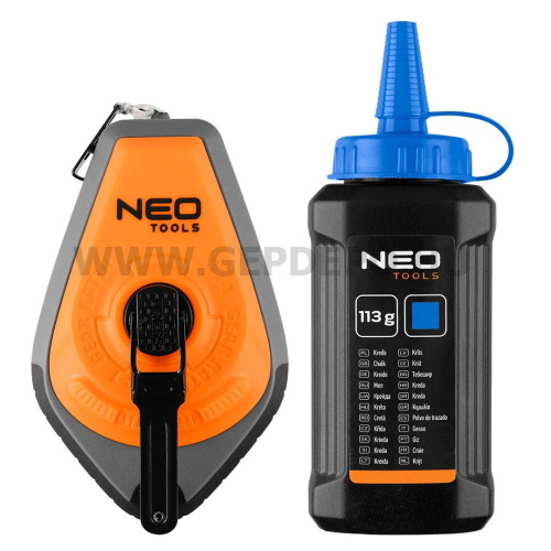 NEO TOOLS Kicsapózsinór + festék, műanyag házas, 30m, 1:3-as gyorsítóáttétel kék