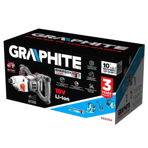 GRAPHITE Akkus keverőgép ENERGY+ 18V, I. 250-400/perc, II. 350-650/perc, M14, akku nélkül