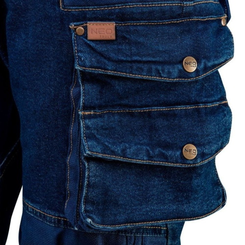 NEO Farmer munkásnadrág, Denim, 98% pamut, térdvédő betét zsebbel, gombos oldalzsebekkel, 255 g/m2,M
