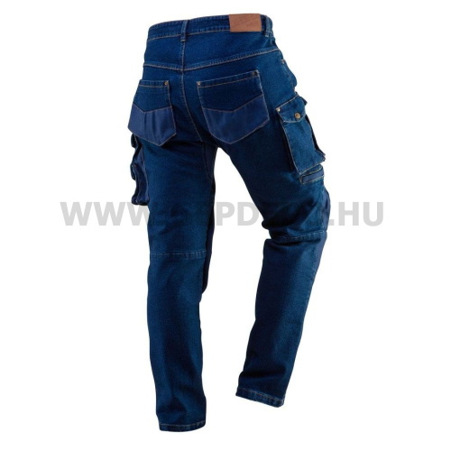 NEO Farmer munkásnadrág, Denim, 98% pamut, térdvédő betét zsebbel, gombos oldalzsebekkel,255 g/m2,XL