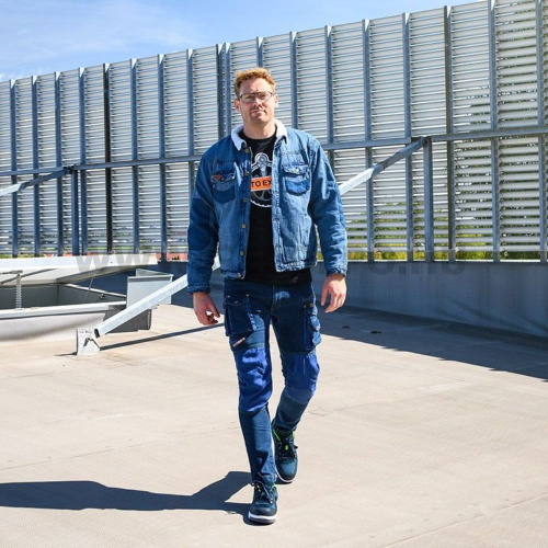 NEO Farmer munkásnadrág, Denim, 98% pamut, térdvédő betét zsebbel, gombos oldalzsebekkel,255 g/m2,XL