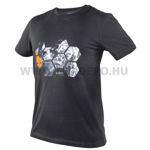 NEO Munkavédelmi póló, hatszög grafika, autóalkatrész minta, 100% pamut, 180g/m2, XL
