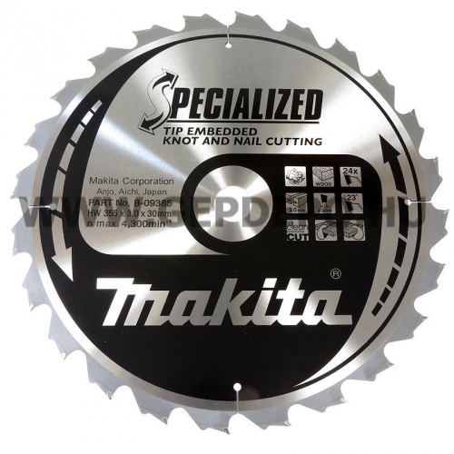 Makita Specialized körfűrészlap szög, csomósfa 355mm f:30 Z24