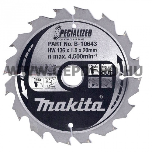 Makita Specialized körfűrészlap szög, csomósfa 136mm f:20 Z16