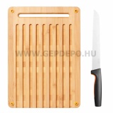 Fiskars Functional Form Bambusz vágódeszka és kenyérvágó kés készlet