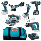 Makita DLX6092T akkus szett 18V LXT DHP484 DGA504 DJR188 DHS680 DTD153 DML802 2xBL1850B DC18RC Táska