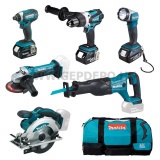 Makita DLX6046 akkus szett 18V LXT DGA452+DHP458+DJR186+DSS610+ DTD152+DML802+3xBL1830B+DC18RC táska