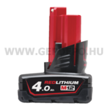 Milwaukee M12 B4 4.0 AH Redlithium Li-ion akkumulátor