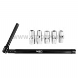 NEO TOOLS csaptelepkulcs, csuklós 250mm, 5+1 cserélhető fej, 8-13mm