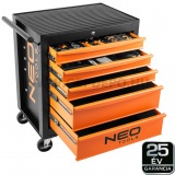 NEO TOOLS szerszámkocsi 5 fiókkal 117 részes szerszámkészlettel